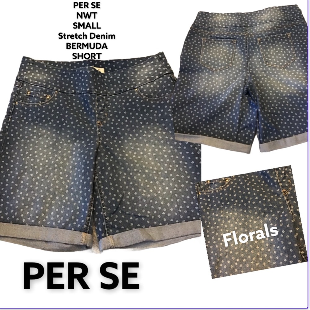 LOWEST🌺 NWT PerSe SMALL MINI FLORALS STRETCH BERMUDA JEAN SHORTS